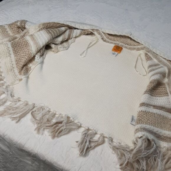 Ruby Rd. Cream and Tan Sweater Cover Up with Fringe - Picture 8 of 8